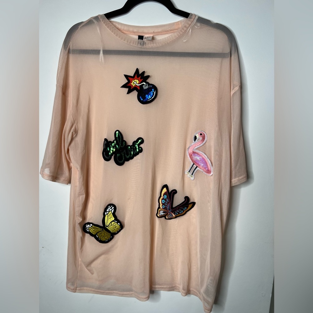 H&M Sheer Peachish Pink Shirt with sequin patches